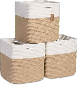 NaturalCozy Storage Cubes 11 Inch Cotton Rope Woven Baskets for Organizing, 3-Pack | Cube Storage... | Amazon (US)