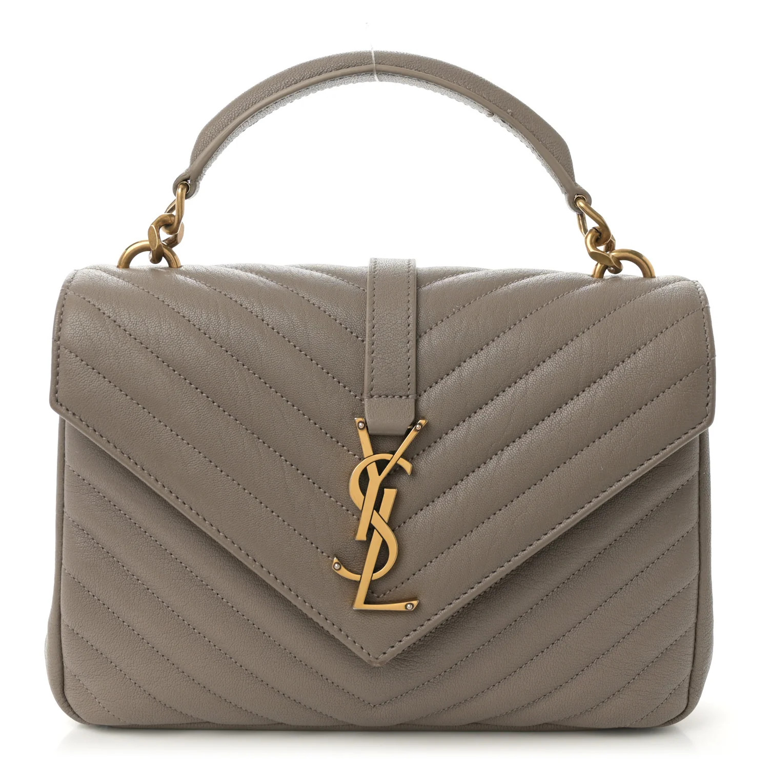 Saint Laurent Sheepskin Matelasse Chevron Monogram Medium College Bag Greyish Brown 1755416 | FASHIONPHILE (US)