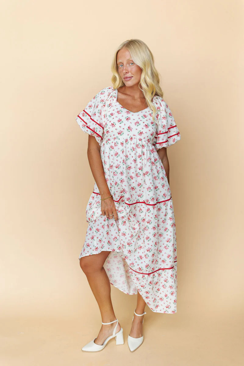 Margaret Floral Dress in Red | Henly