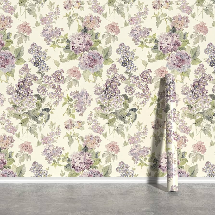 Floral Wallpaper Peel and Stick Modern, Purple Lilac Flower Wall Paper, Vintage Self Adhesive Wal... | Amazon (US)