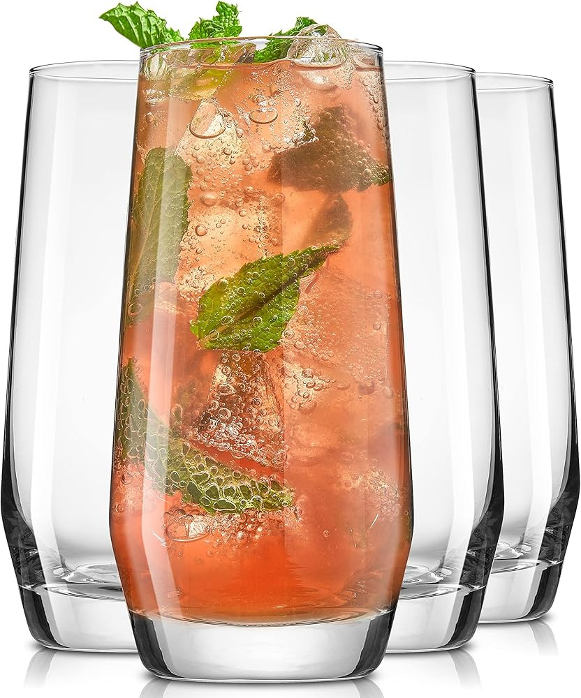 JoyJolt Gwen 18oz Highball Glasses, 4pc Tall Glass Sets. Lead-Free Crystal Glass Drinking Glasses... | Amazon (US)