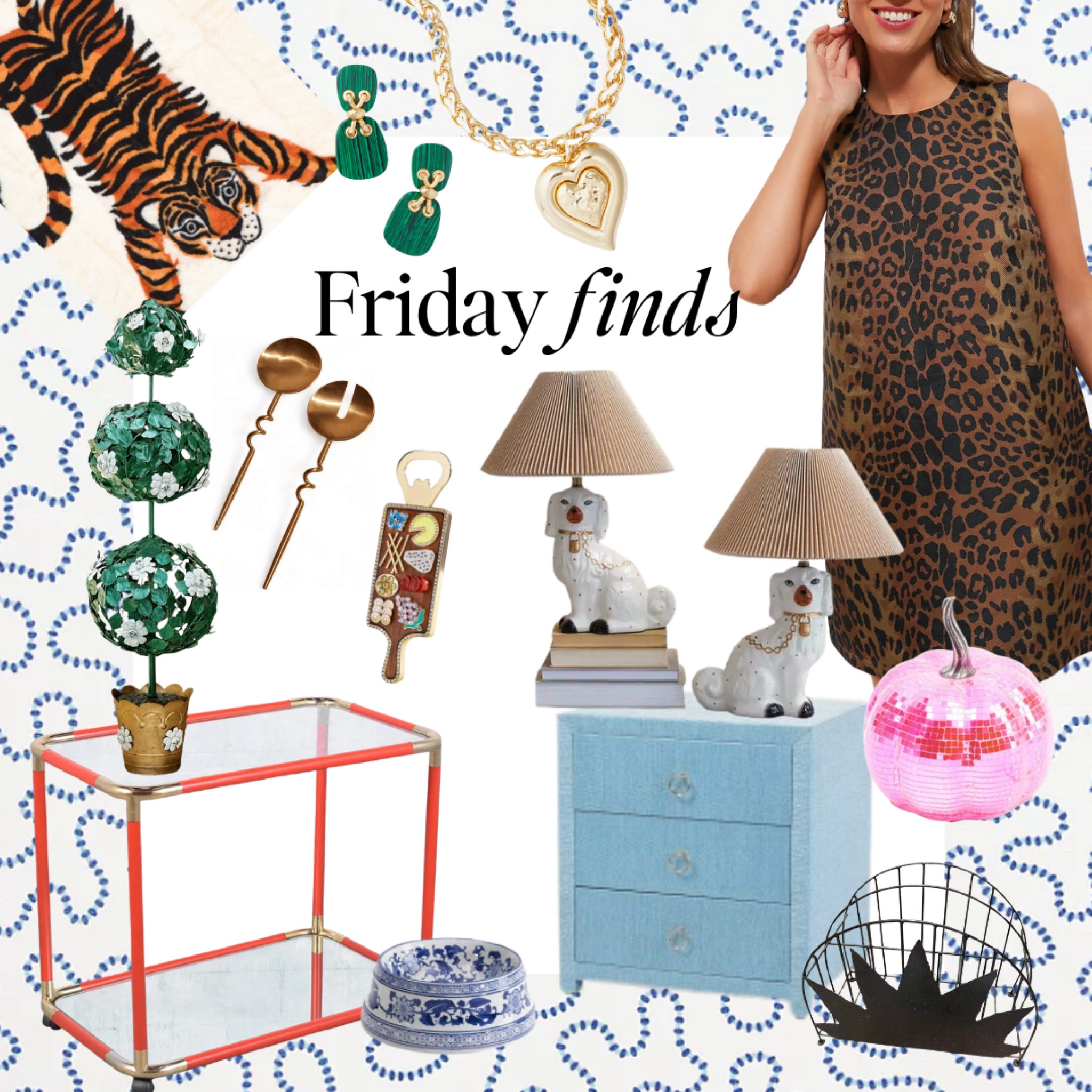 Friday finds: a little bit coastal, a little bit maximalist. Always with a sprinkle of bold color. 

New arrivals, sale finds and fall must haves for home decor, tabletop and the best leopard print shift dress. Add a pink disco ball pumpkin for Halloween and a chinoiserie pet bowl. Top it off with staffordshire dog lamps, that are NEW but look vintage at a steal. 

#LTKOver40 #LTKSeasonal #LTKHome