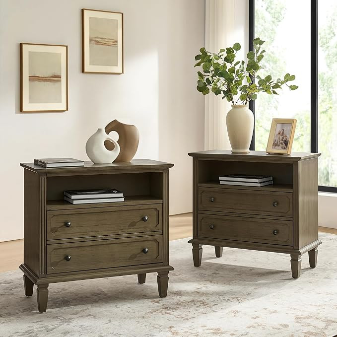 HULALA HOME Nightstand with Charging Station Set of 2, Farmhouse End Table with USB Ports & Outle... | Amazon (US)