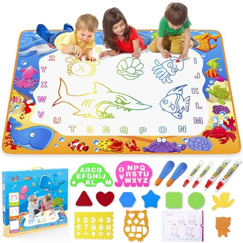 Water Doodle Mat - Kids Painting Writing Color Doodle Drawing Mat Toy Bring Magic Pens Educational Toys for Age 3 4 5 6 7 Year Old Girls Boys Age Toddler Gift | Amazon (US)