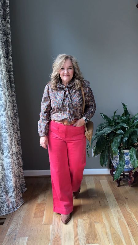 Styling wide leg corduroys. In pink, but also available in navy, brown and gold. Wearing size 31 
Large in tops 


#LTKsalealert #LTKover40 #LTKSeasonal