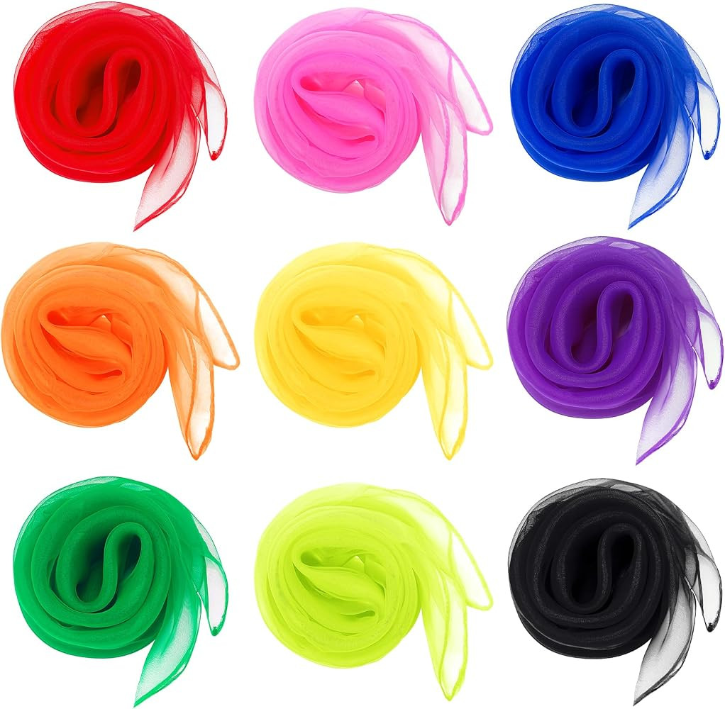 Fengek 9 Pcs Chiffon Scarf, 27.6 Inch Square Solid Color Bandana Handkerchief Ribbon Scarves for ... | Amazon (US)