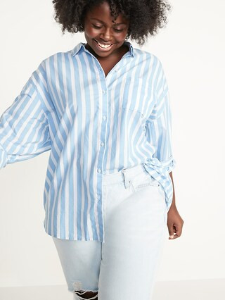 Oversized Striped Boyfriend Shirt for Women | Old Navy (US)