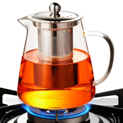 MJZQCD Glass Teapot (32oz/950ml) MJZQCD with Removable Stainless Steel Infuser,Glass Tea Pot transparent Stovetop tea Kettle,Blooming and Loose Leaf Tea Maker,Microwave & Dishwasher Safe | Amazon (US)