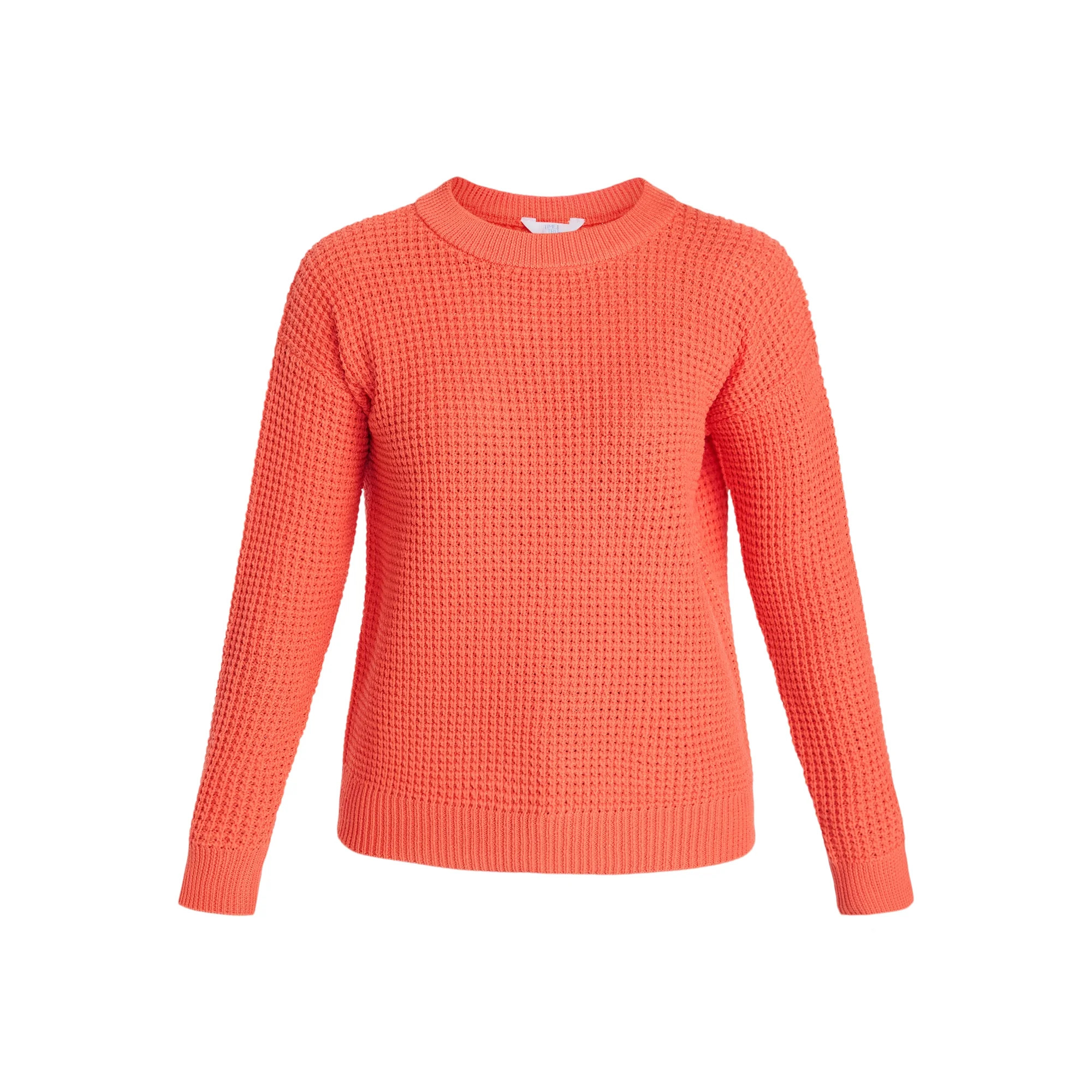 Time and Tru Women's Waffle Stitch Sweater with Long Sleeves, Sizes XS-XXXL | Walmart (US)