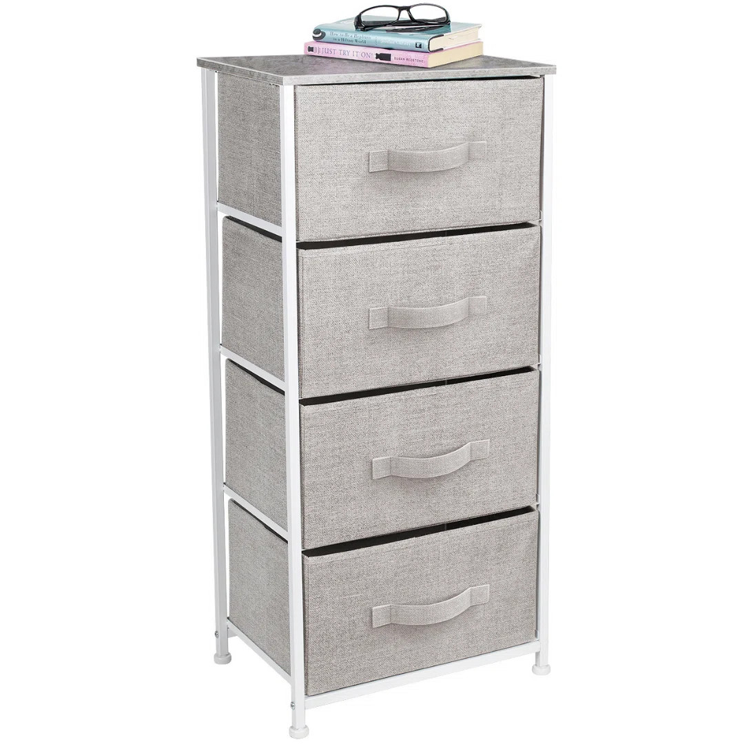 Gastineau Sorbus 4 Drawers Chest Nightstand with Steel Frame, Wood Top, & Fabric Bins | Wayfair North America