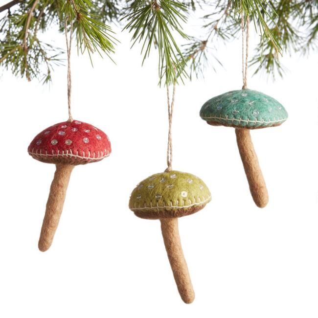 Felted Wool Mushroom Ornaments Set of 3 | World Market