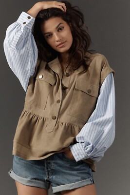 Anthropologie Pilcro Shirt Sleeve Knit Babydoll Shacket Size L $128 | eBay US