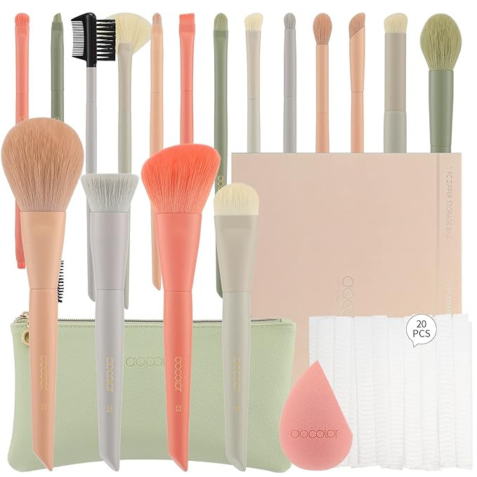 Docolor Makeup Brushes Set 17Pcs Morandi Makeup Brushes with Makeup Bag and Makeup Sponge and Bru... | Amazon (US)