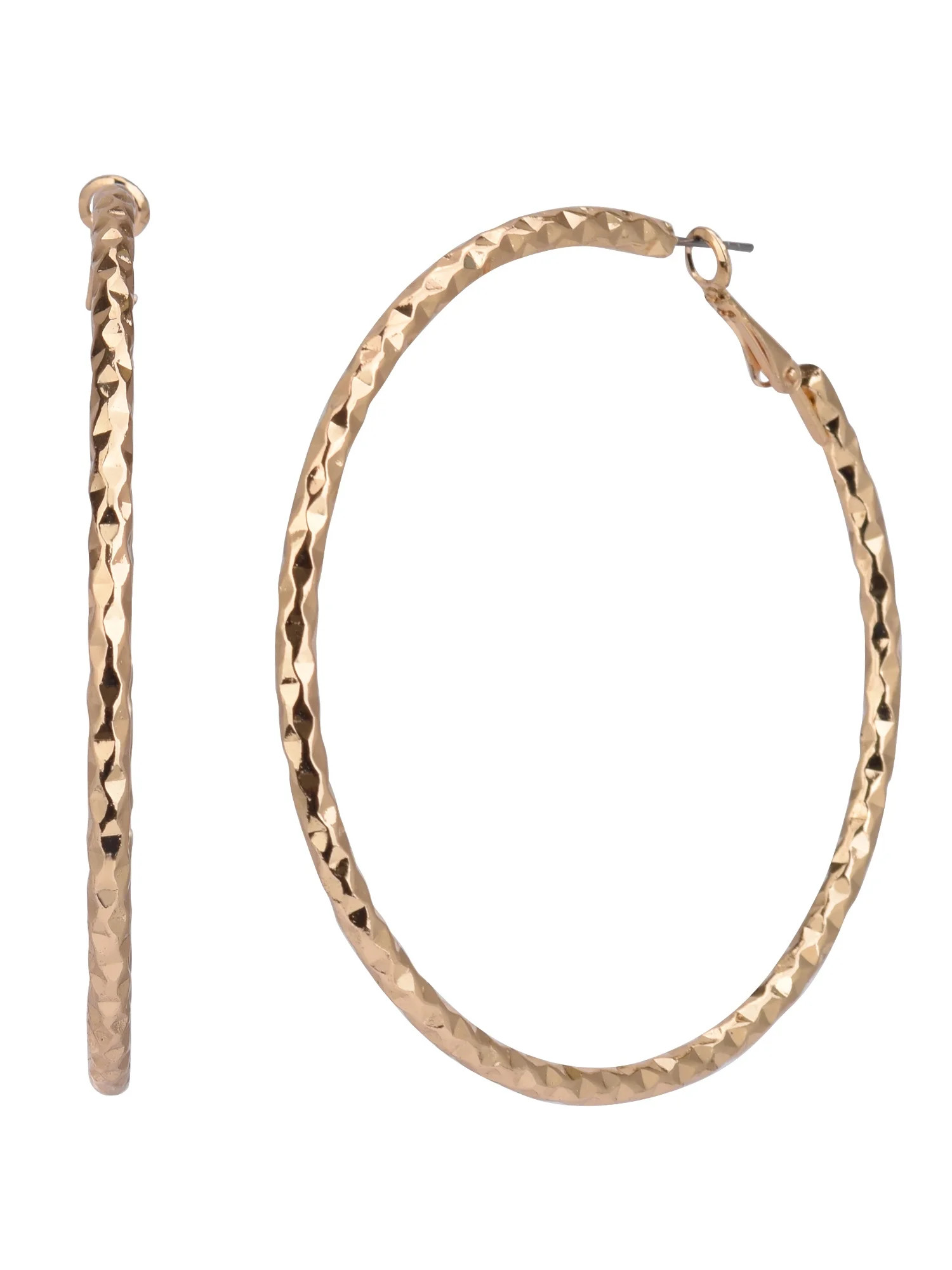 Time and Tru Adult Women's Gold Tone Textured Metal Hoop Earring | Walmart (US)