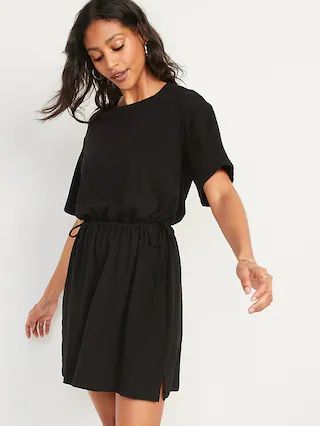 Waist-Defined Short-Sleeve Slub-Knit Mini T-Shirt Dress for Women | Old Navy (US)