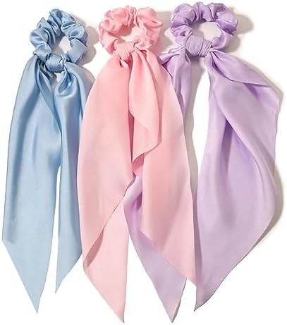 3PCS Hair Scarf Scruncheis for Women Knotted Bow Hair Ties Elastic Bands Satin Hair Ribbon Scrunc... | Amazon (US)