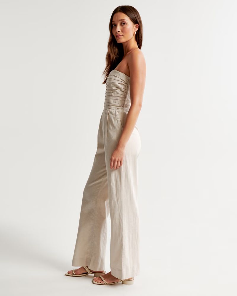 Emerson Linen-Blend Ruched Strapless Jumpsuit | Abercrombie & Fitch (US)