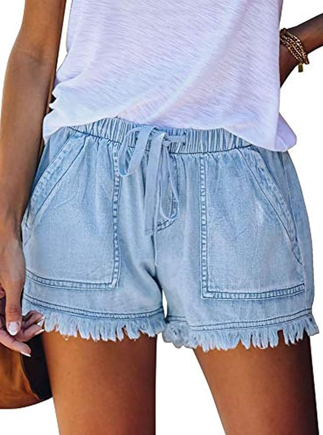 QACOHU 2023 Womens Summer Shorts Casual Comfy Drawstring Elastic Waist Shorts with Pockets | Amazon (US)