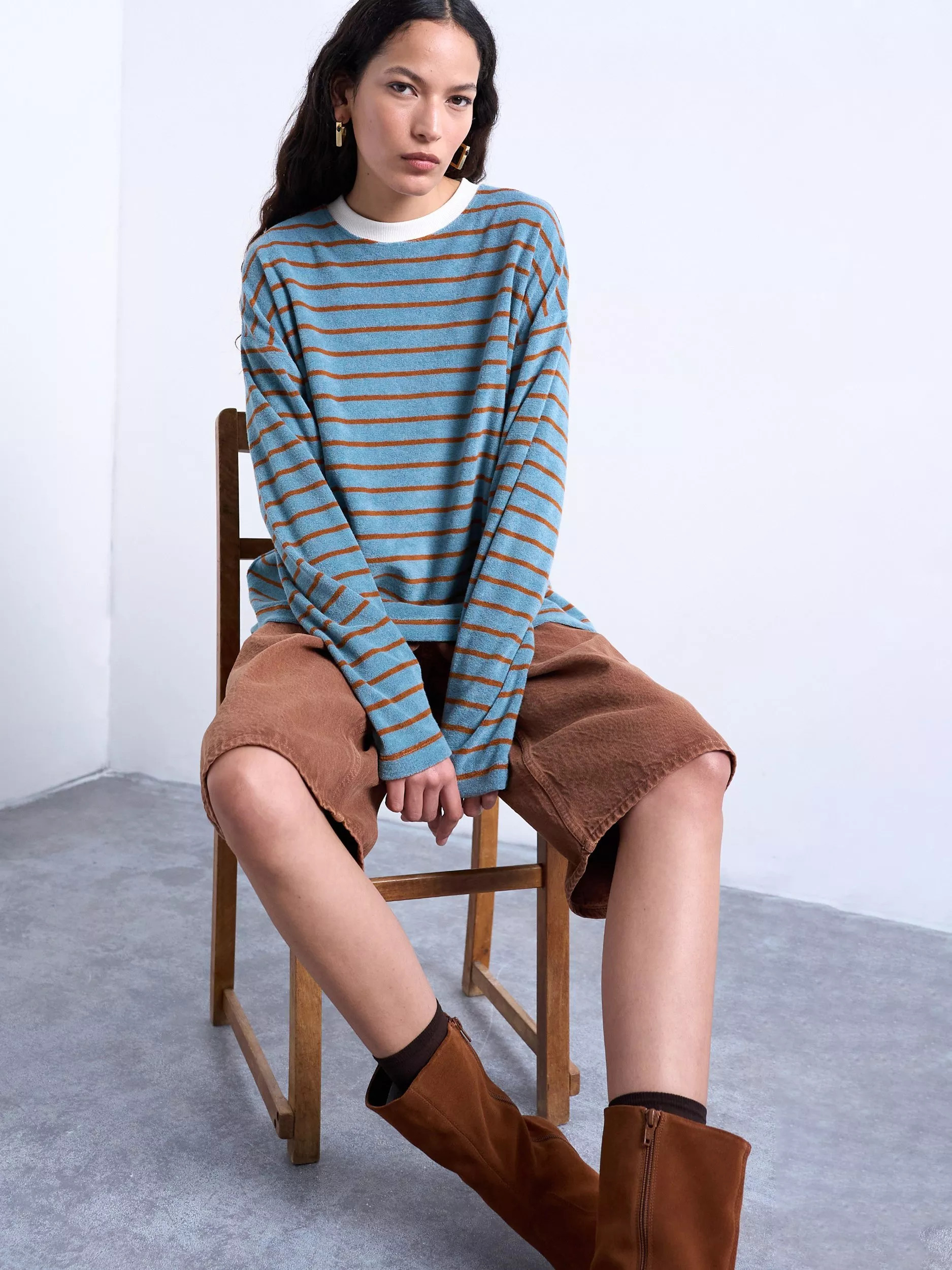 Topshop Stripe Long Sleeve Skater Top, Blue/Orange | John Lewis (UK)