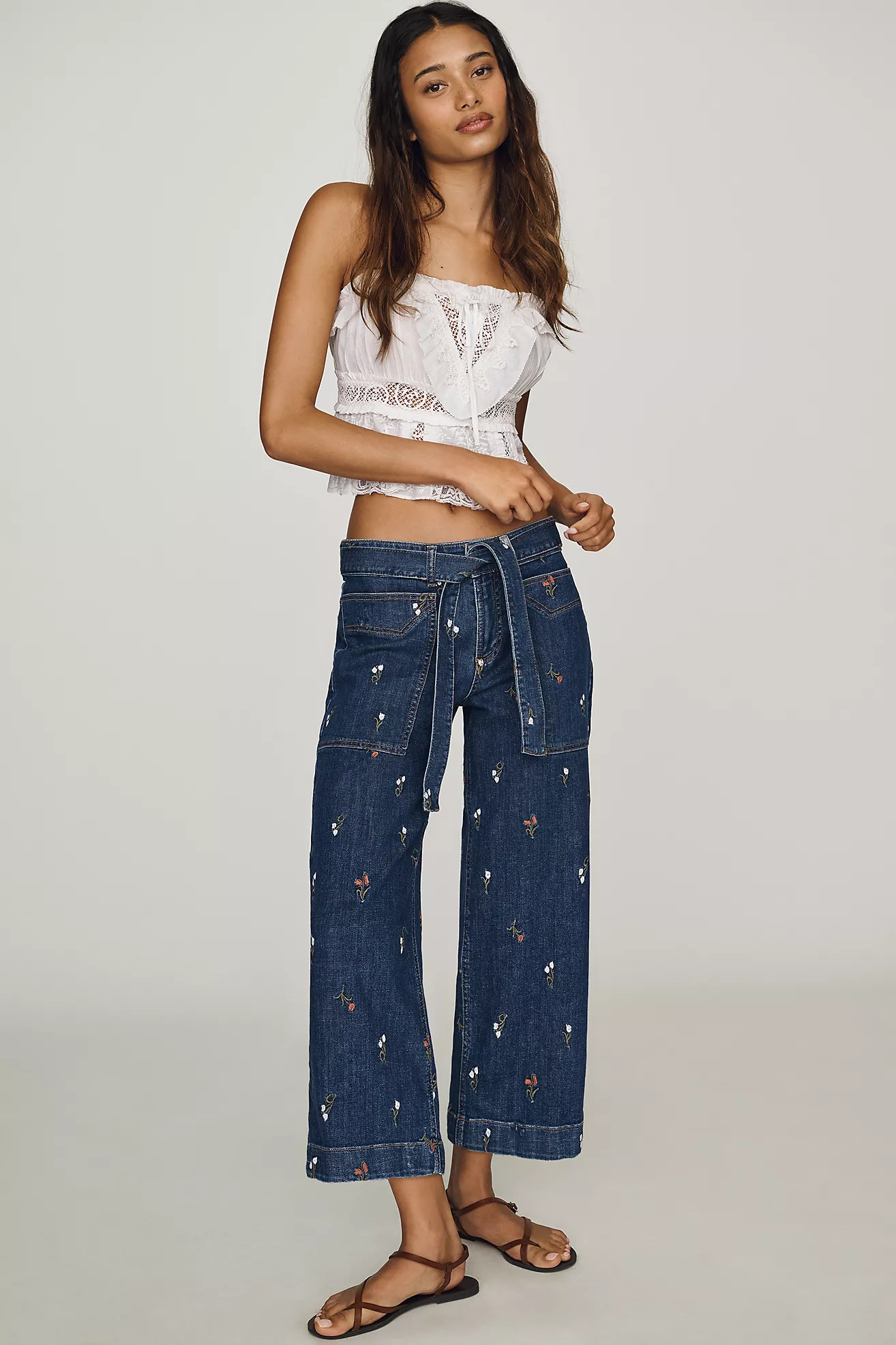 Pilcro Low-Rise Crop Wide-Leg Belted Jeans | Anthropologie (US)