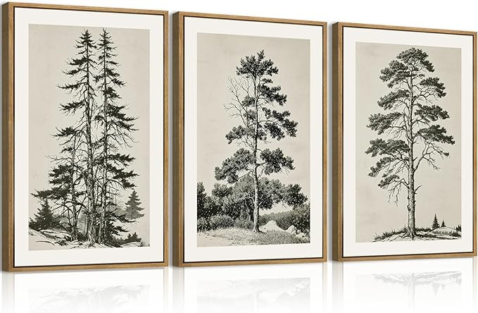 ANHUIB Vintage Tree Sketch Framed Canvas Wall Art 16x24 Inch Neutral Wilderness Forest Paintings ... | Amazon (US)