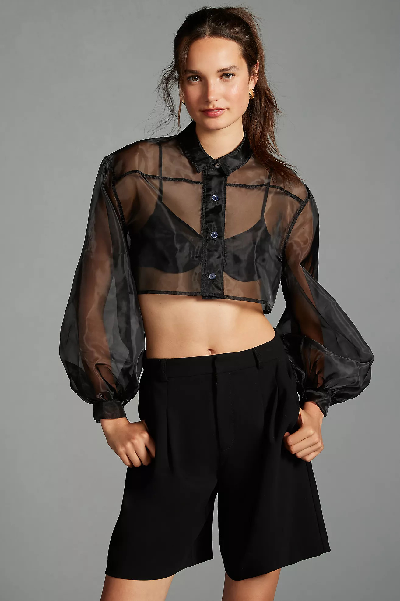 By Anthropologie Sheer Crop Blouse | Anthropologie (US)