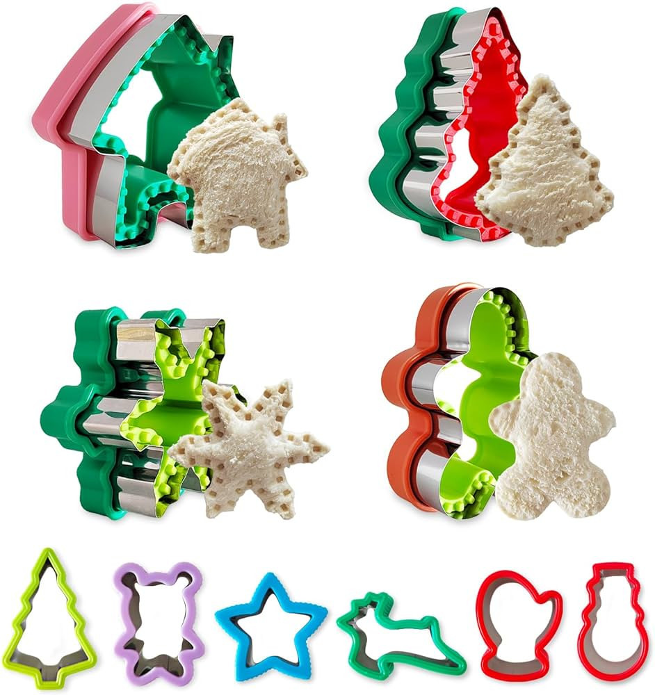 Aoerfes 10 Pcs Christmas Cookie Cutters, Aoerfes Sandwich Cutter Holiday Christmas Shapes Stainle... | Amazon (US)