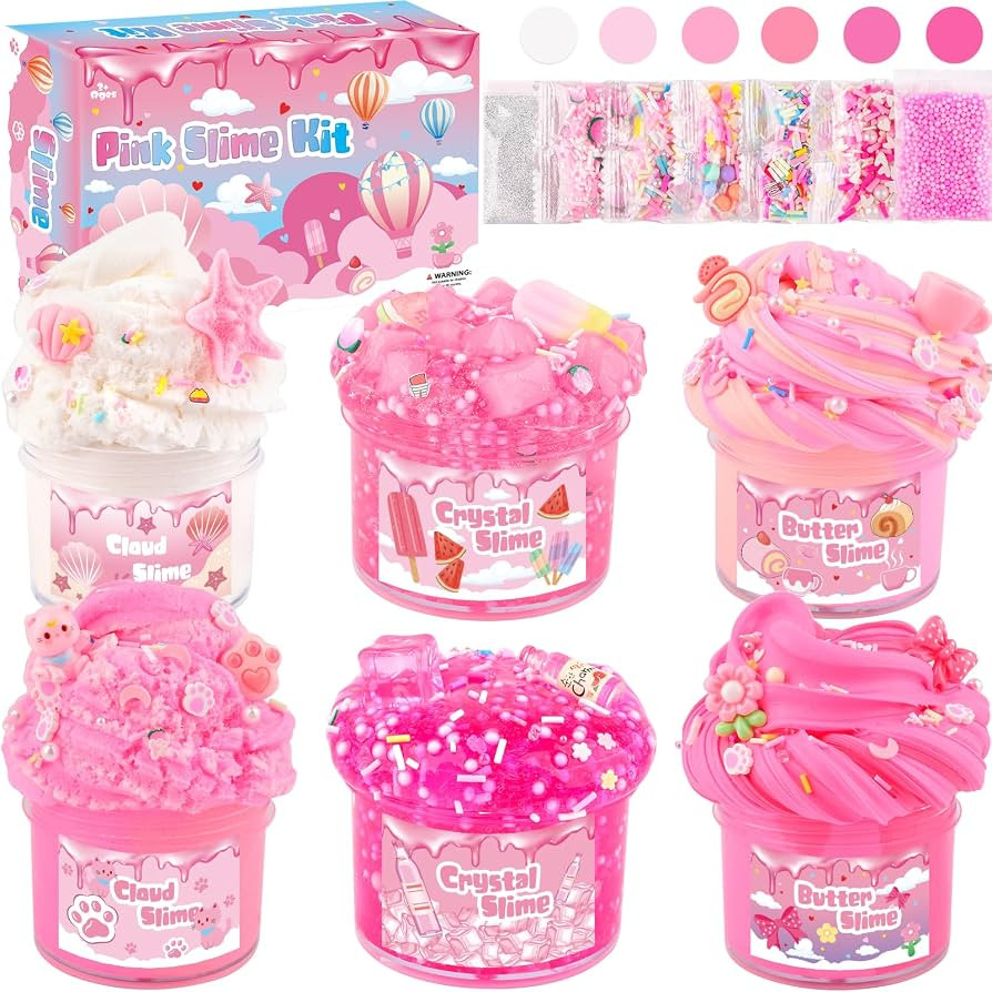 6 Pack Pink Slime Kit, Cloud Butter & Clear Slimes Gift for Kids Girls Boys | Amazon (US)