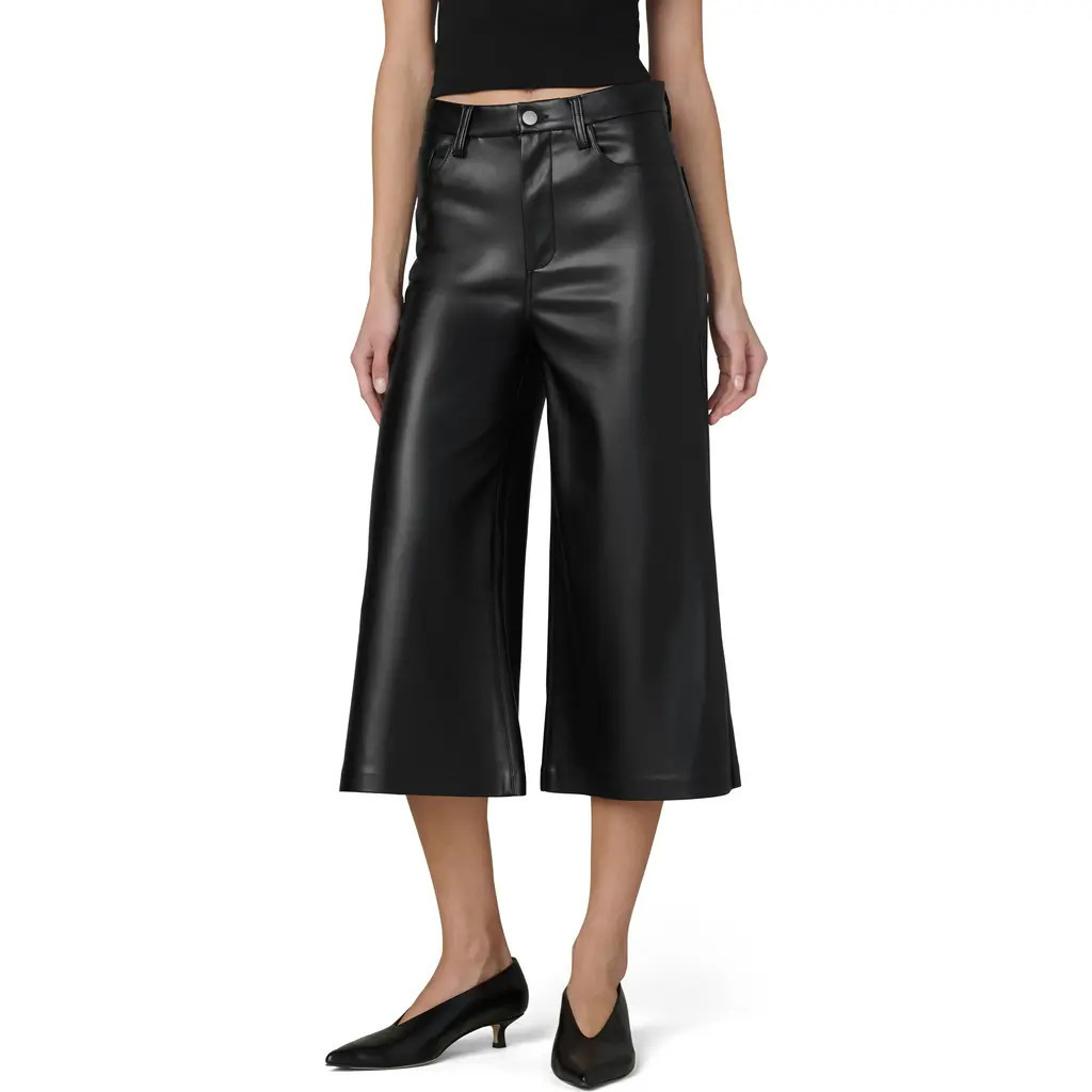 Joe's Jeans The Culotte Faux Leather Crop Wide Leg Jeans in Black at Nordstrom, Size 27 | Nordstrom