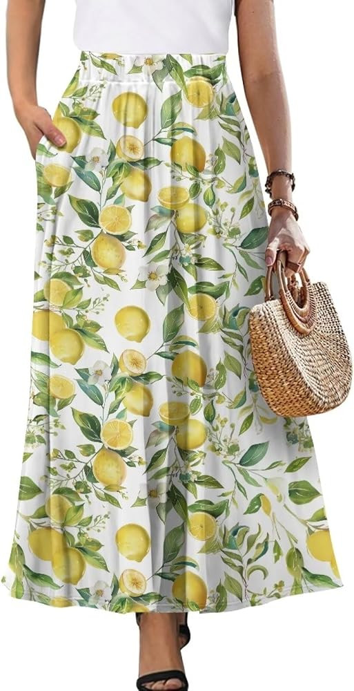 Yewattles Women\u2019s Elastic High Waist Pleated A-Line Flowy Swing Maxi Long Skirt Dress with P... | Amazon (US)