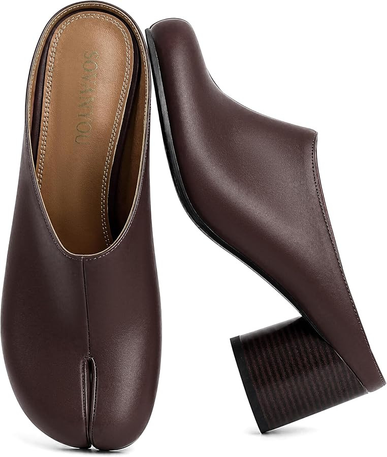 SOVANYOU Tabi Heels Chunky Block Slip On Split Toe Mules Clogs for Women | Amazon (US)