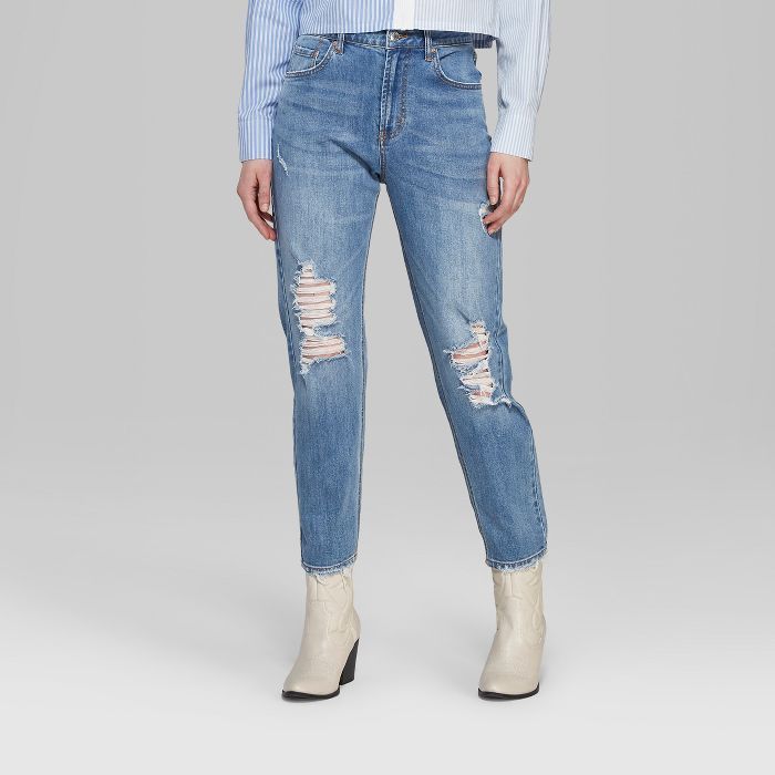 Women's High-Rise Distressed Mom Jeans - Wild Fable™ Medium Blue Wash | Target