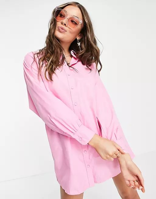 Stradivarius oversized poplin shirt in pink | ASOS (Global)