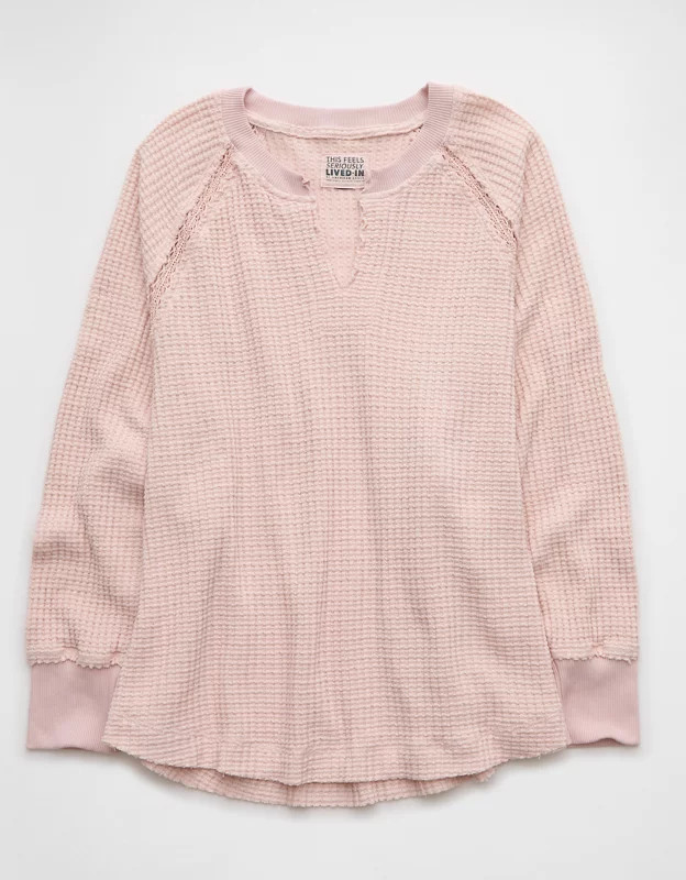 AE Big Hug Notch Neck Waffle Sweatshirt | American Eagle Outfitters (US & CA)