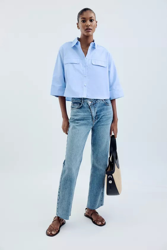 JEANS Z1975 STRAIGHT HIGH-WAIST CROSSOVER WAIST | Zara UK