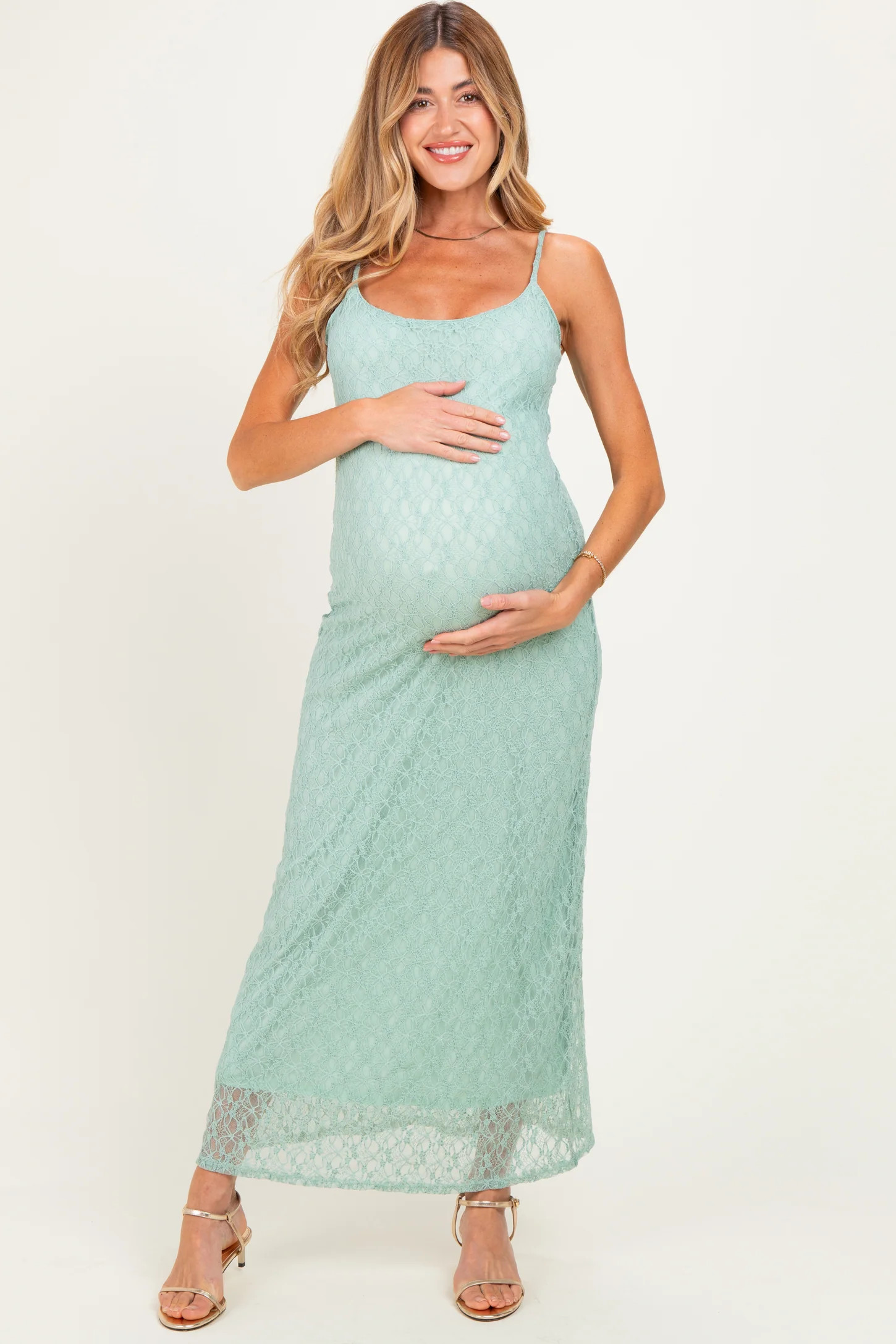 Sage Sleeveless Lace Square Neck Maternity Maxi Dress | PinkBlush Maternity