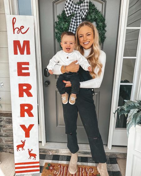 Cute winter outfit
Christmas outfit inspo
Black overalls
Matching baby outfit 

#LTKbaby #LTKHoliday #LTKSeasonal