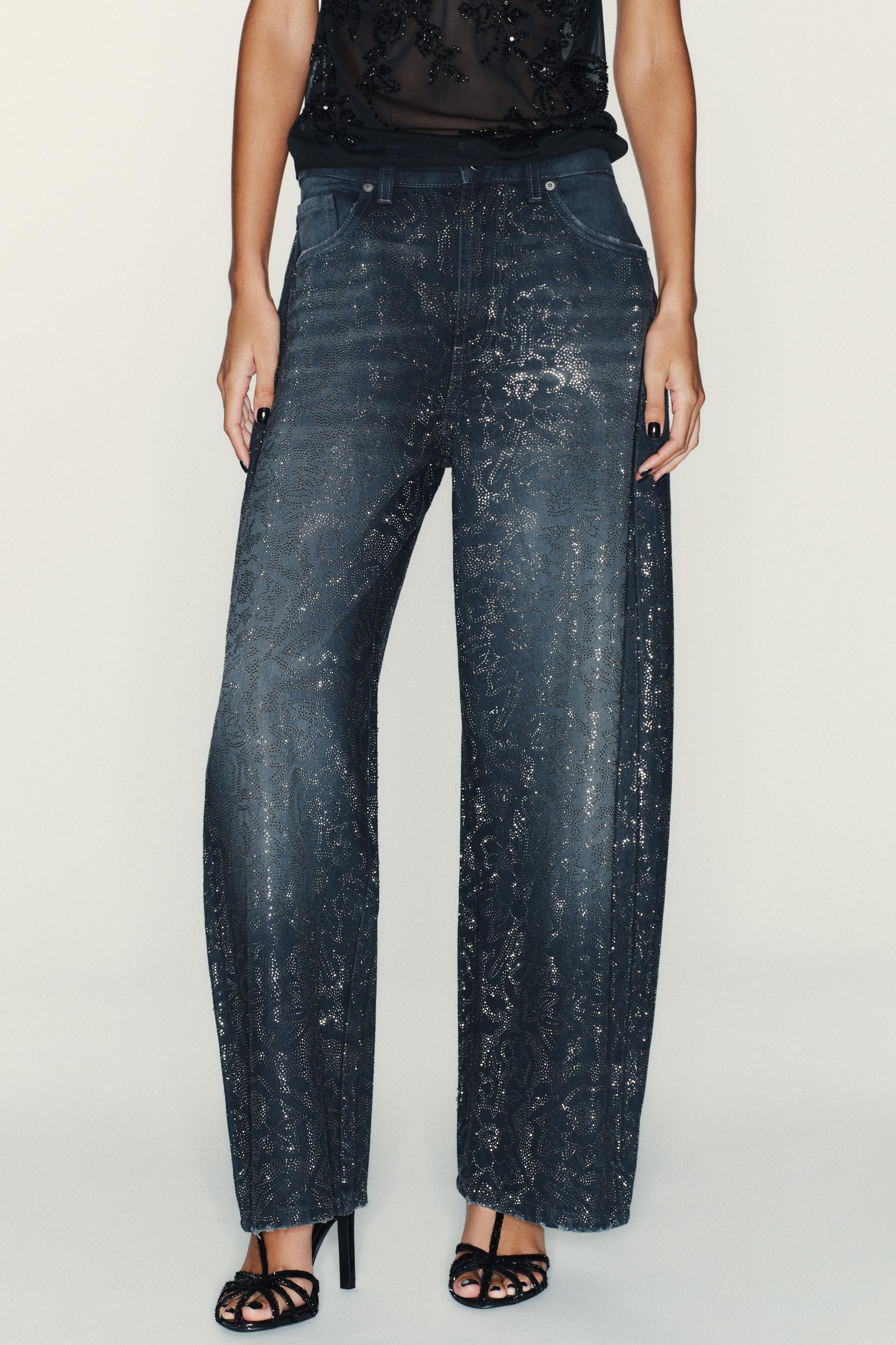 TRF BAGGY RHINESTONE JEANS | Zara US