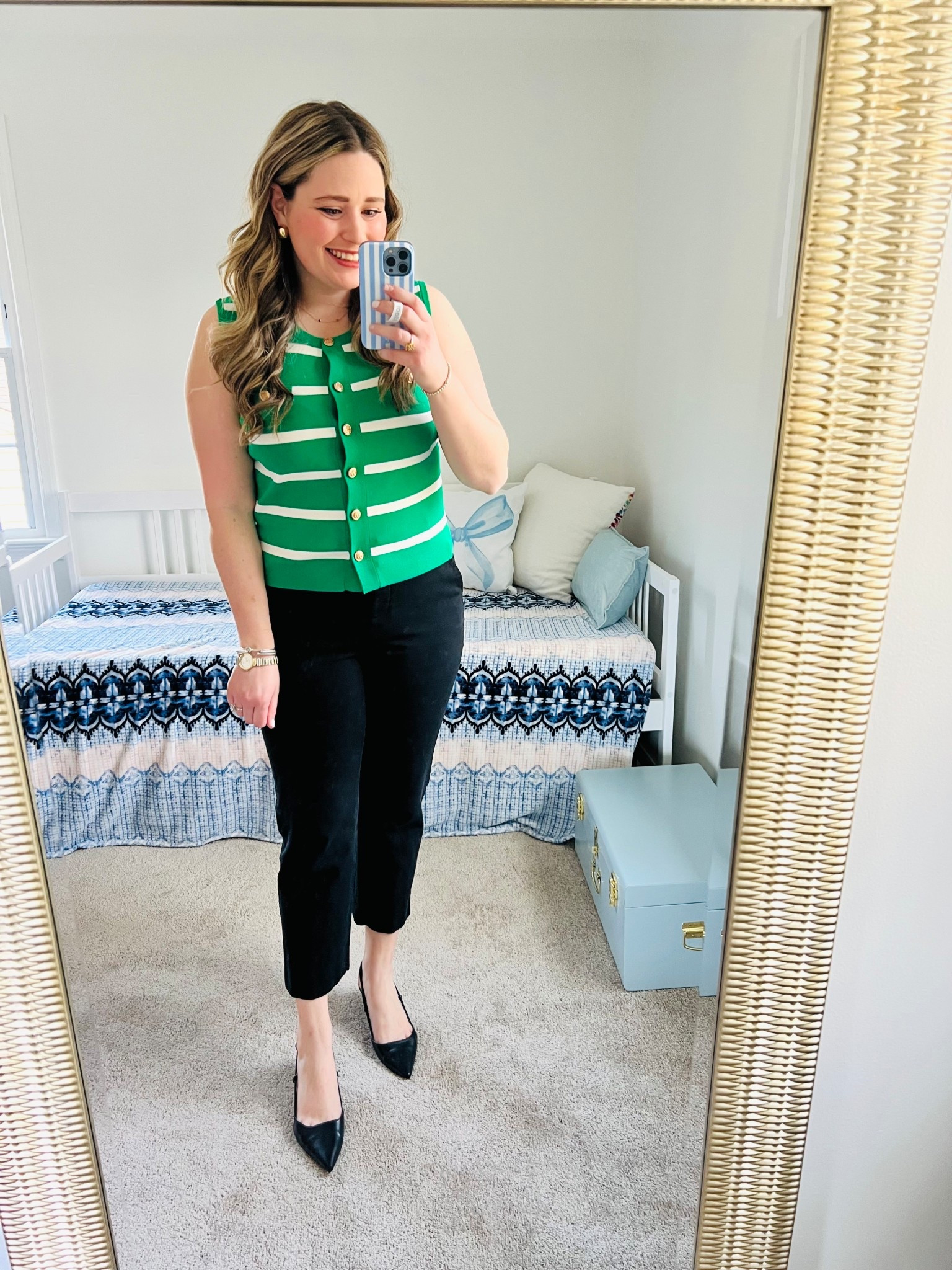 Spring work outfit || green and white top 

#LTKWorkwear #LTKootd