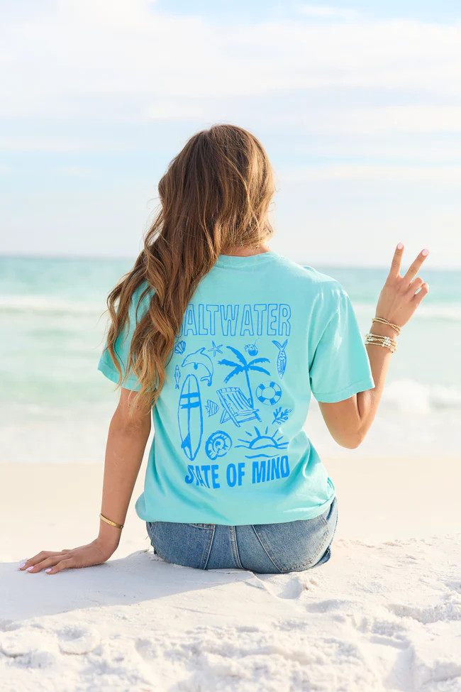 Saltwater State Of Mind Mint Graphic Tee | Pink Lily
