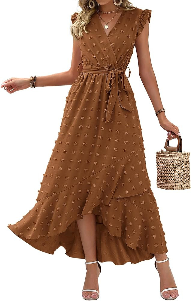 BTFBM Boho Dresses for Women 2026 Summer Fashion Cap Sleeve Swiss Dot Flowy Ruffle Beach Wedding ... | Amazon (US)