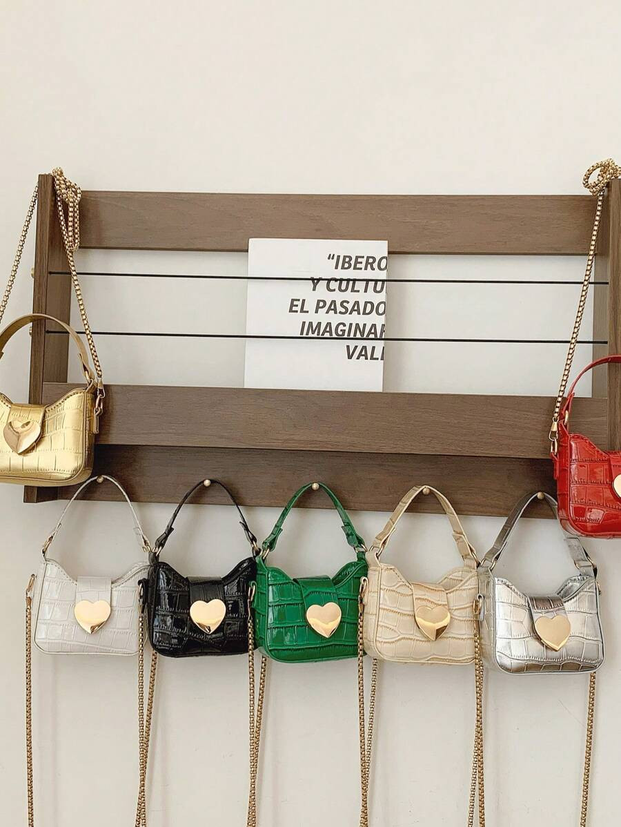 New Exported Children's Bag, Girls' One Shoulder Handbag, Mini Solid Color Heart Baby Alligator T... | SHEIN