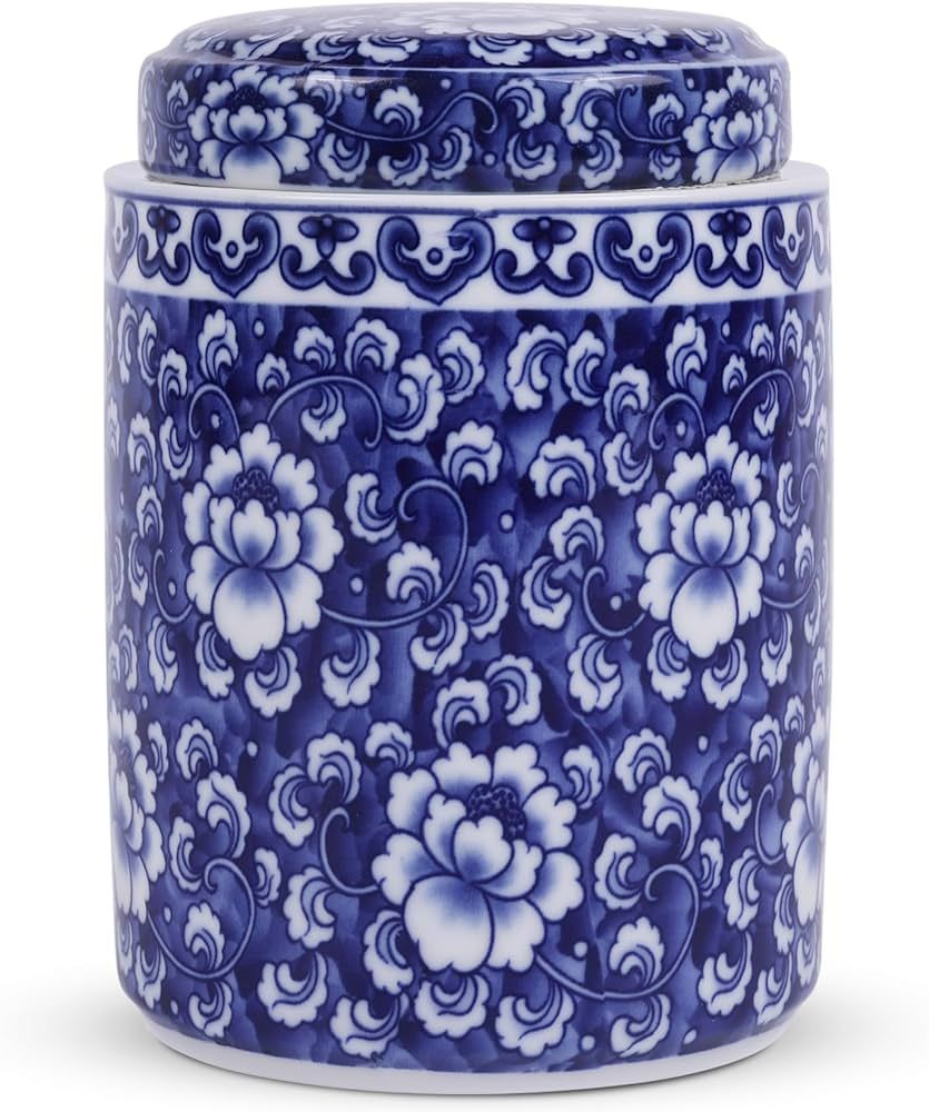 Chinoiserie Blue and White Porcelain Ginger Jar-Chinese Ceramic Storage Jar with Lid-Decorative B... | Amazon (US)