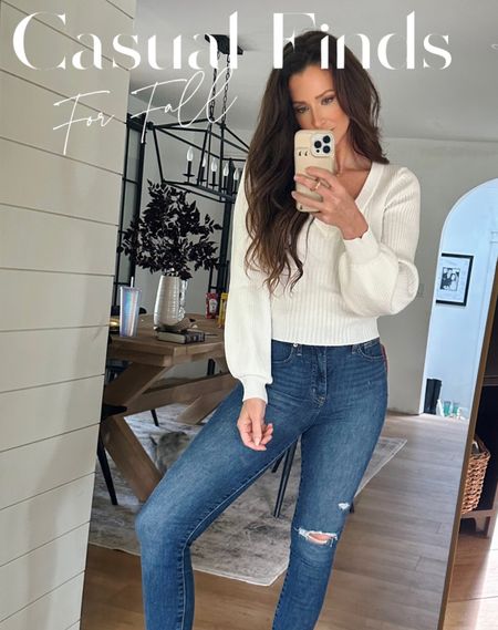Loving the sleeves on this top and these are my favorite fitting jeans! 

🏷️ casual outfit , fall outfit , daytime outfit , jeans , ootd , tops , balloon sleeve top , white tops , dostressed denim , basics , sweaters , high waist jeans , lulus , gap 

#LTKfindsunder100 #LTKU