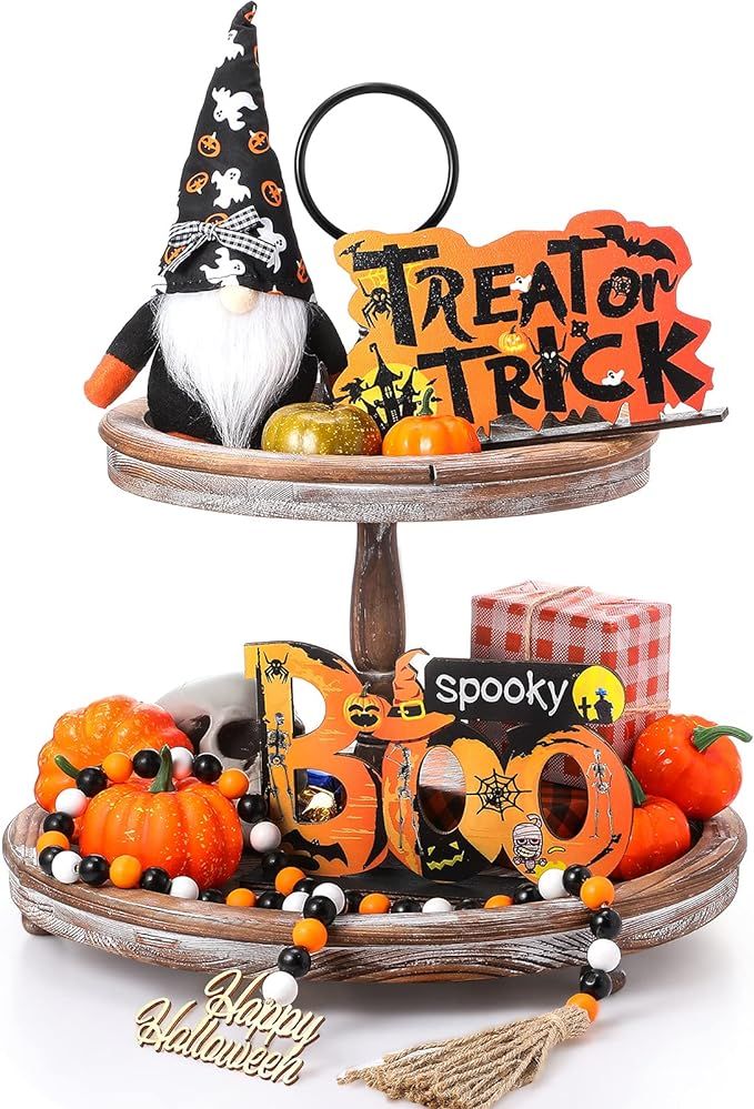 Skylety 4 Pieces Halloween Tiered Tray Decoration Set Including Gnomes Plush Doll Wood Sign Decor... | Amazon (US)