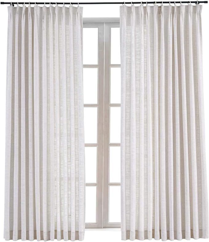 TWOPAGES 52 W x 84 L inch Pinch Pleat Darkening Drapes Faux Linen Curtains with Blackout Lining D... | Amazon (US)