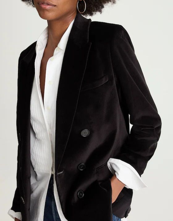 Peak-Lapel Double-Breasted Blazer in Velvet | Madewell