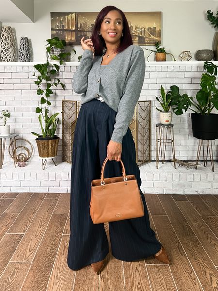 Sweater sets are perfect for work! This one is super cute from Target. The wide leg pants pair well too, these are from Anthropologie! Fun right? Add some brown accessories to pull it all together. 

#LTKstyletip #LTKover40 #LTKworkwear