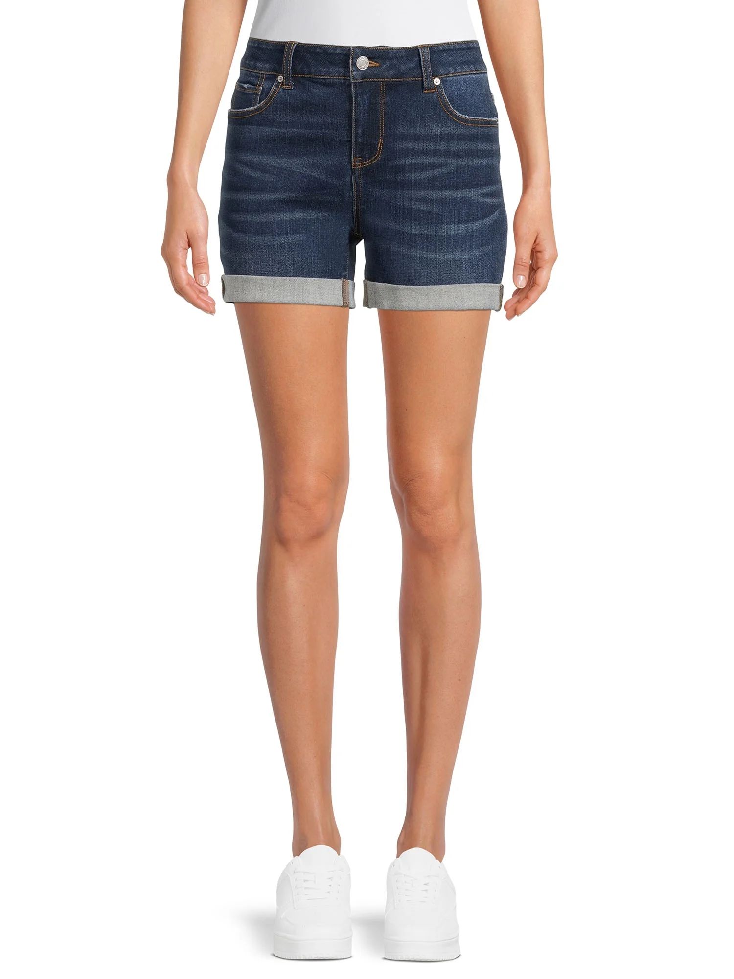 Time and Tru Women's Mid Rise Cuffed 4" Denim Short | Walmart (US)