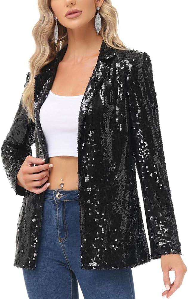 KANCY KOLE Women's Sequin Jackets Open Front Blazer Jacket Casual Long Sleeve Sparkly Cardigan Co... | Amazon (CA)